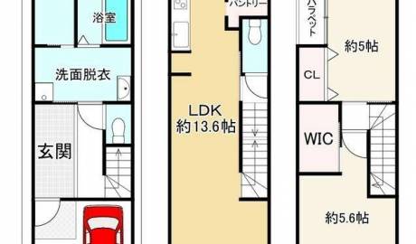 The house is 80 sq. m. meters in Fushimi, Kyoto, Japan